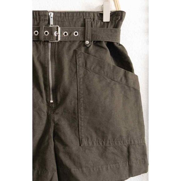 Banana Republic Cotten Linen Blen Khaki Green Paperbag Belted Shorts - Picture 3 of 5